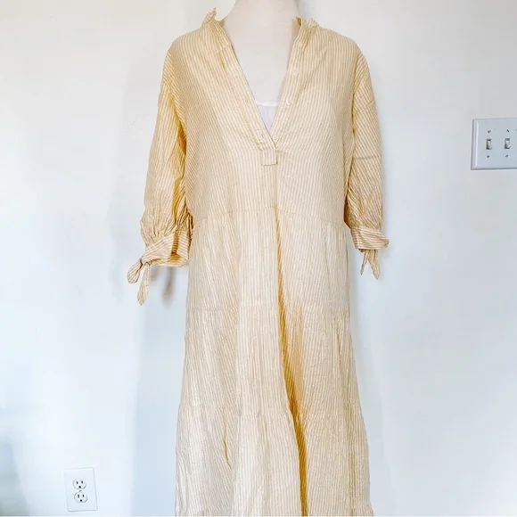GAP | Metallic Yellow and White Stripe Long Sleeve Peasant Maxi Dress
